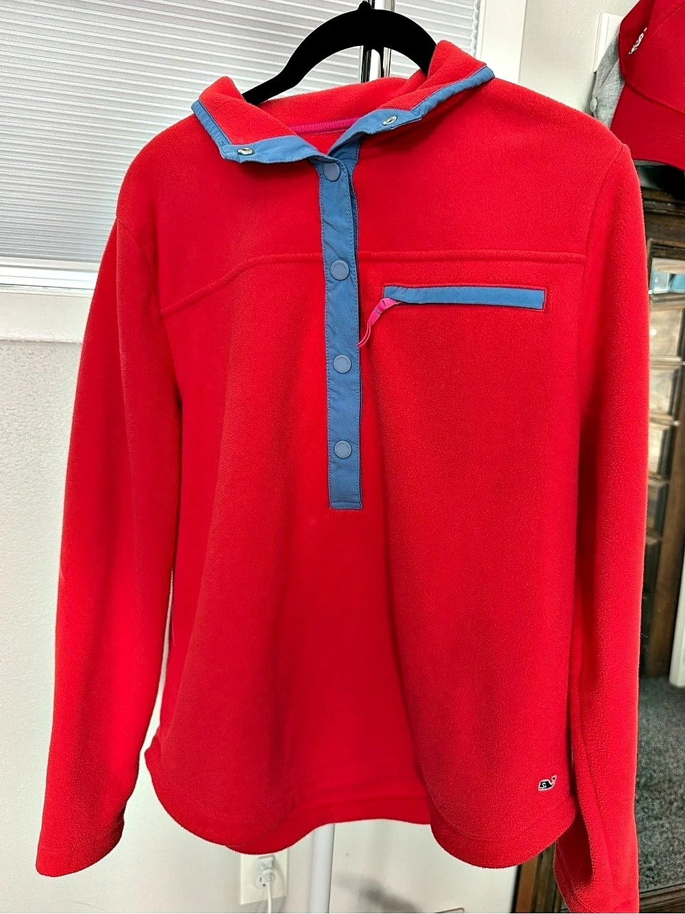 Vineyard Vines Harbor Fleece Quarter-Snap Red & Blue Pink Pullover Women’s M